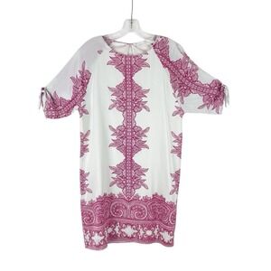 AMANDA UPRICHARD Designer Pink 100% Silk Cold Shoulder Tie Sleeve Dress Sz Small